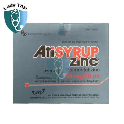 Atisyrup Zinc hộp 20 ống - Thuốc kết hợp điều trị tiêu chảy